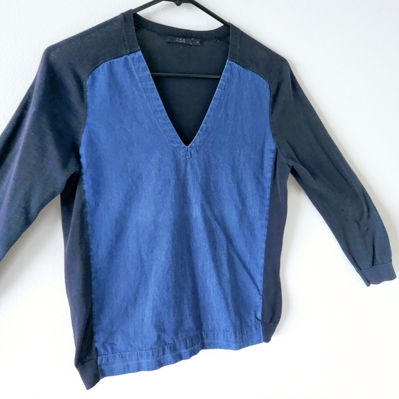 💙 COS 💙denim and black cotton top long sleeves size small 💙 - Picture 2 of 5